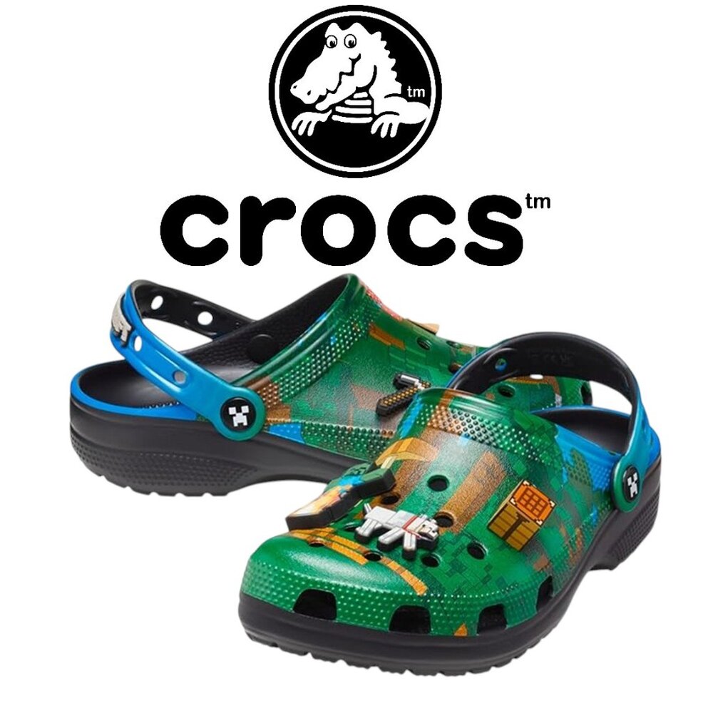 NEW Crocs Minecraft Clogs Slippers Sandals Shoes Size Men's 9 Unisex Adult Inclu